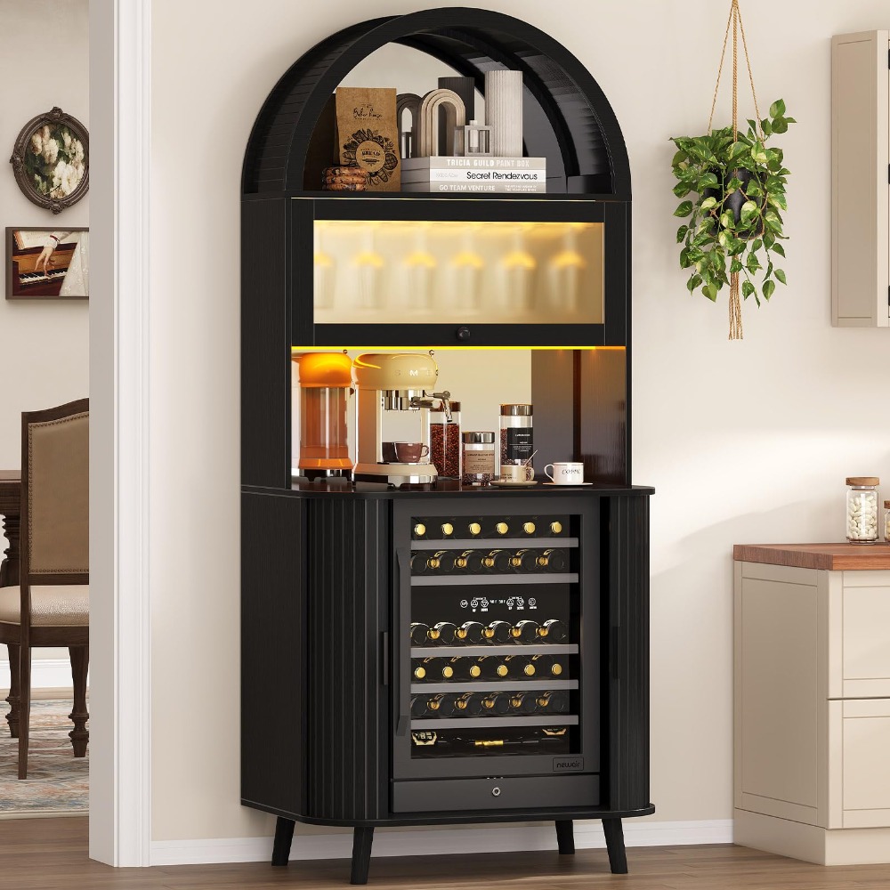 Home Bar And Fridge - Weinkühlschrank, Hoher Barschrank mit Stauraum, Schwarz,