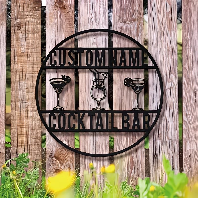 Home Bar Signs - Personalisiertes Cocktailbar-Schild, Bohemian-Stil Metall-Wanddekoration mit Martini-Gläsern,