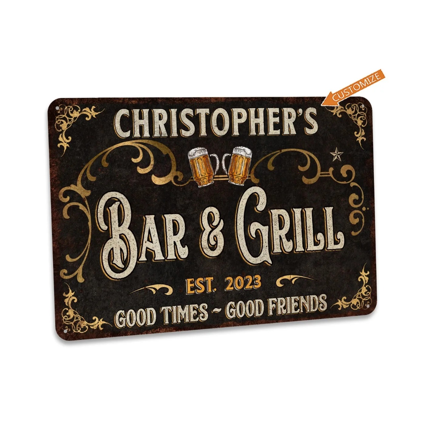 Home Bar Signs - 1 Stück personalisiertes Bar- & Grill-Metallschild,