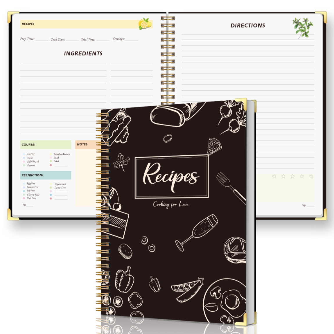 Cocktail Recipe Book - Rezeptbuch Notizbuch mit Spiralbindung, Leeres Kochbuch-Organizer