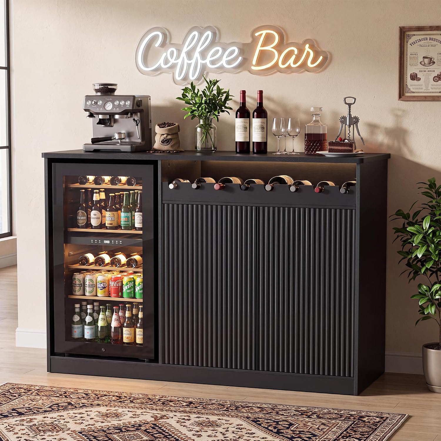 Home Bar And Fridge - 53 Zoll langer Kaffeebarschrank mit Kühlfach,