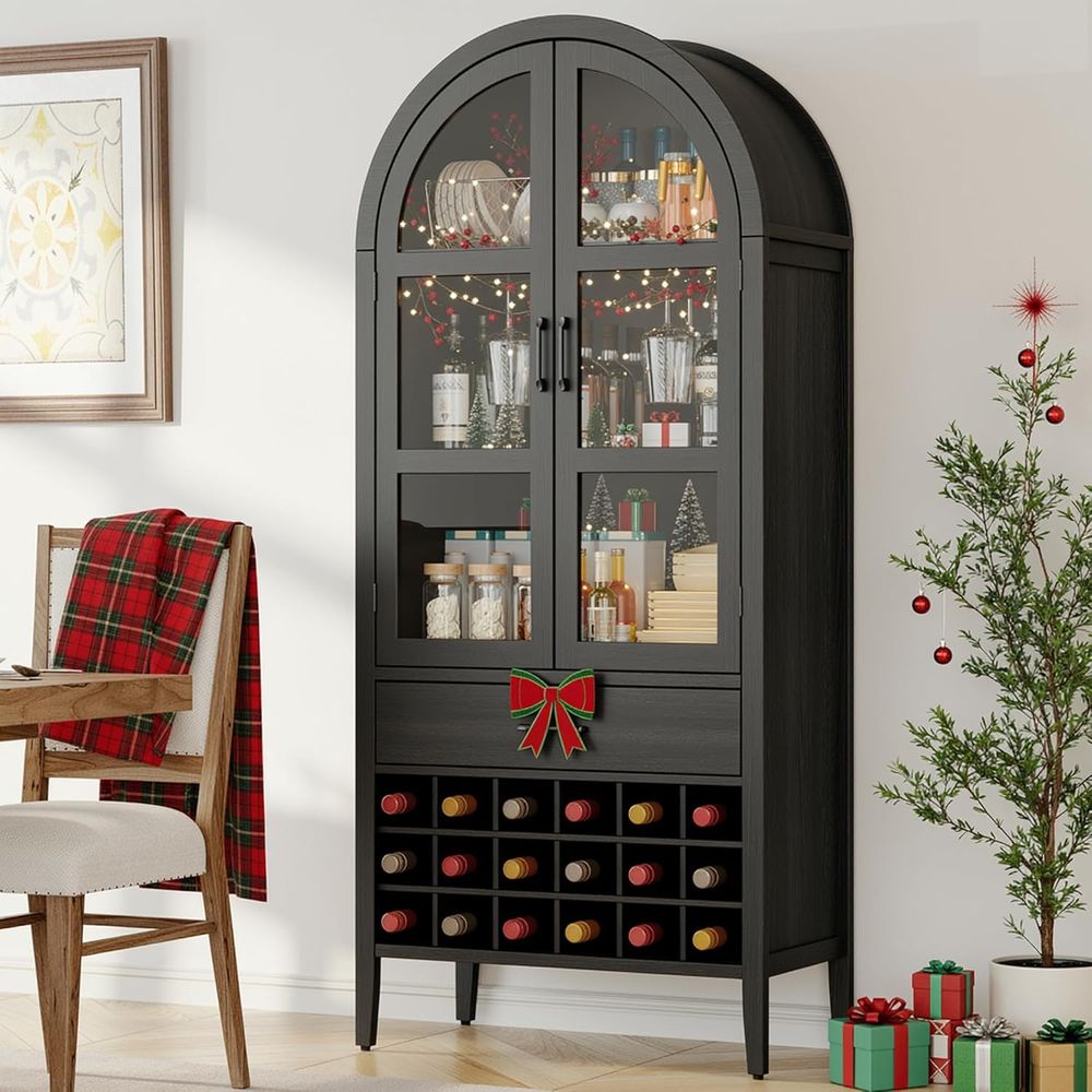 Home Bar Shelves - 71 Zoll hoher gewölbter Weinbarschrank mit